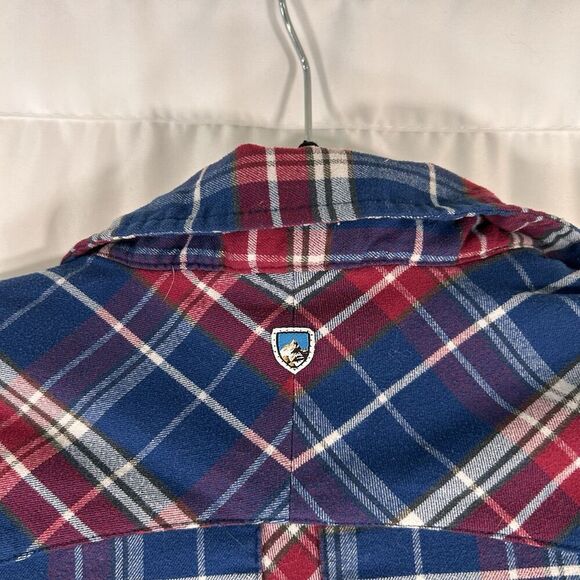 KHUL Flannel Shirt Womens XS Blue Red Plaid Button Up Long Sleeve 100% Polyester - Picture 8 of 8